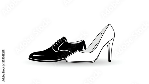 Black Shoe and White High Heel Isolated on White Background