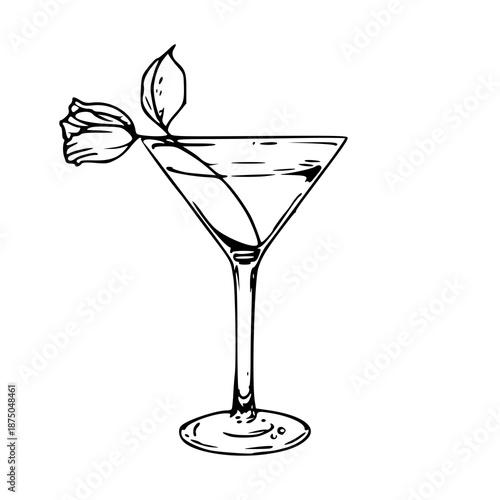 elegant martini glass with rose flower garnish illustration