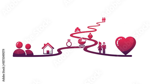 Couple Journeying Together to Love Heart Symbolizing Relationship Growth