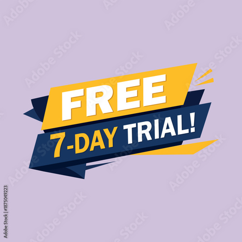 A vibrant promotional banner advertising a complimentary seven day trial opportunity prominently displayed