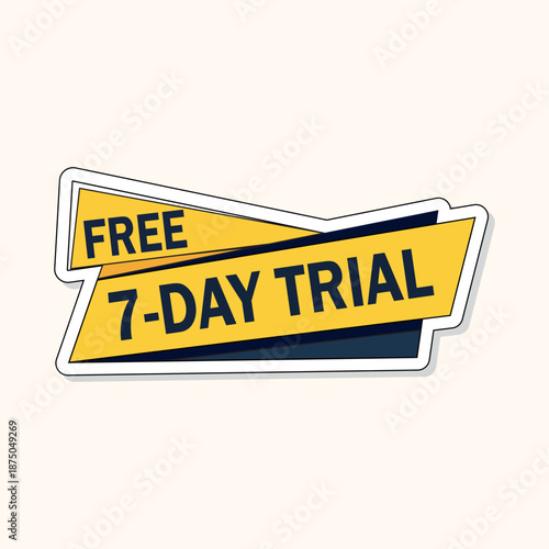 A vibrant yellow and black free 7 day trial promotional label with a white outline