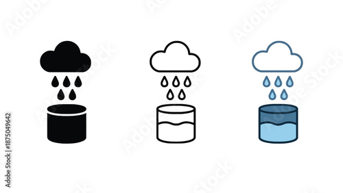 A simple illustration of rainwater collection in three different buckets