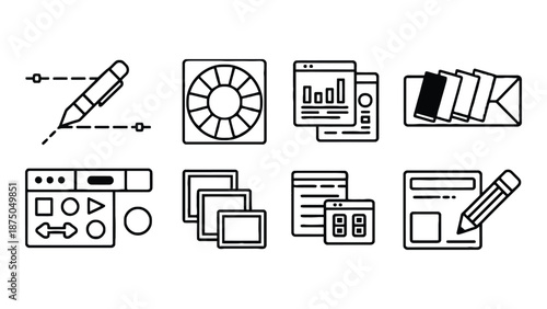 A collection of design and editing icons on a clean white background