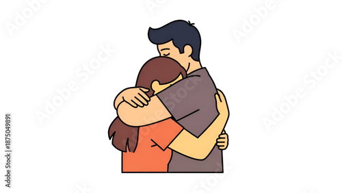 Couple Embracing Each Other with Love on White Background