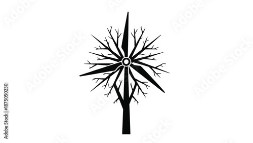 Abstract fusion of a bare tree and a wind turbine symbolizes renewable energy and nature's power