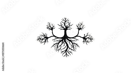 Intricate black tree branches abstract design on white background