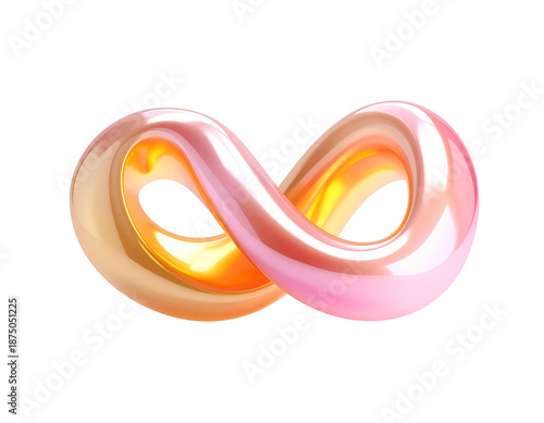 Shiny, golden and pink 3D rendering of the infinity symbol