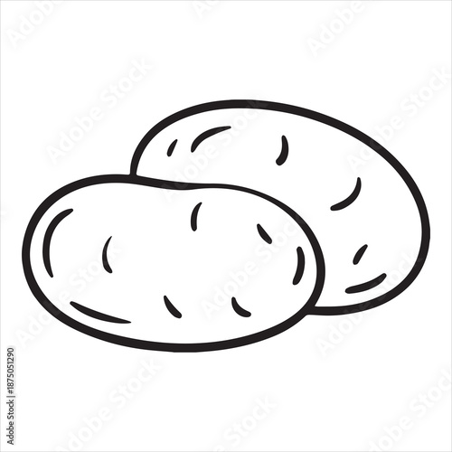 Simple outline drawing of two fresh potatoes on white background
