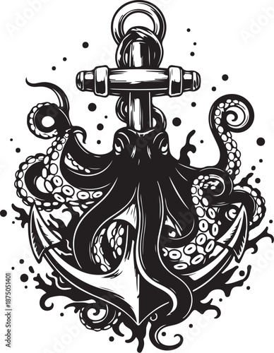 Octopus Anchor Nautical Tattoo Vector Set