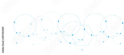 Network background. Connections with points, lines, and people icons. Vector technology backgroundblue and white balloons