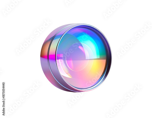 Iridescent, spherical object with reflective surface against black backdrop