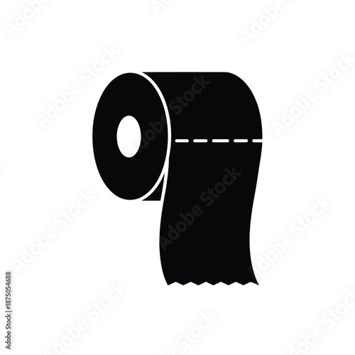 Vector illustration icon a black silhouette of a roll of toilet paper isolated on white background with a dashed line across it