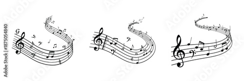 Musical Notes on Swirling Stave Lines Abstract Music Melody Flow Composition Concept