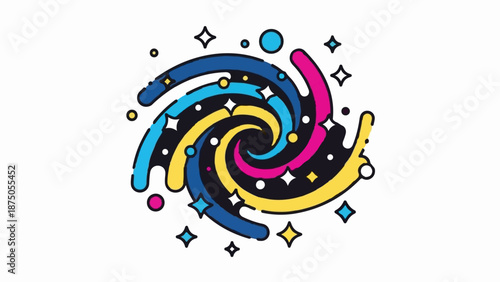 Swirling colorful cosmic vortex with stars and planets