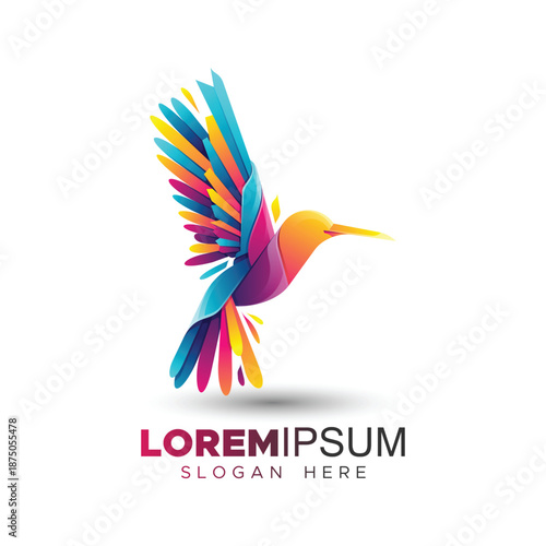 Vibrant Gradient Hummingbird Logo Design. Colorful Geometric Colibri Icon for Modern Branding, Creative Studio, or Wildlife Conservation. Professional Vector Graphic with Origami Bird Style