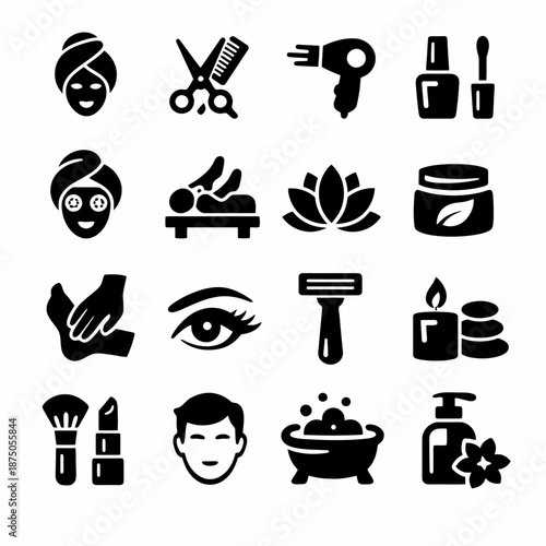 Spa and beauty icons: self-care essentials for wellness and relaxation