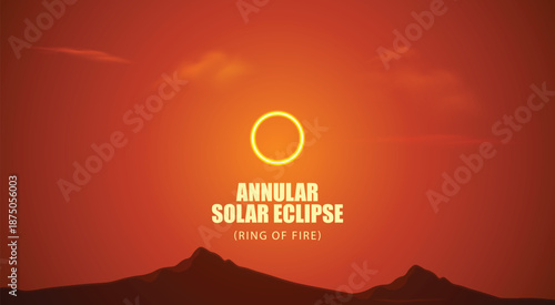 Annular Solar Eclipse Ring Of Fire Astronomy Event Sky Landscape Illustration