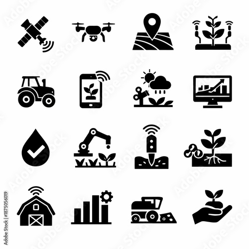 Smart farming technology icons for precision agriculture and sustainability