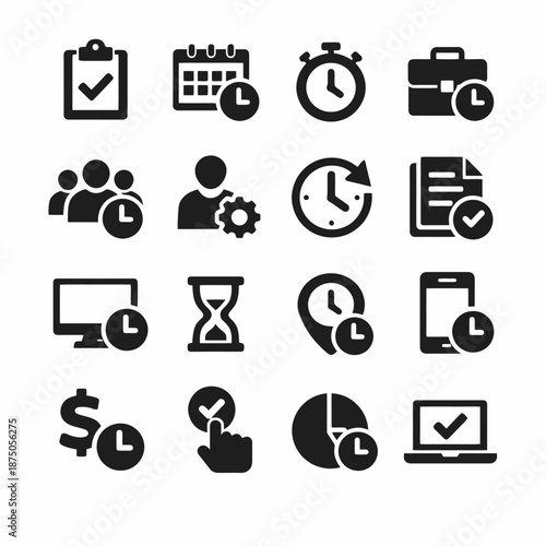 Time management icons: business, clock, and schedule symbols for effective planning