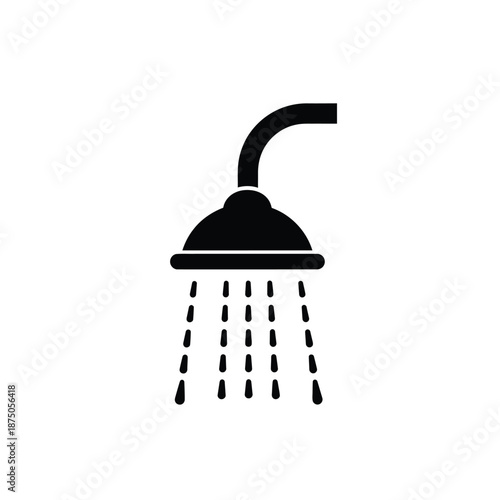 Vector illustration icon black silhouette of a shower head with water droplets falling down on a plain white background