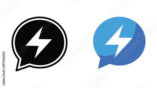 Black and blue speech bubble with lightning bolt