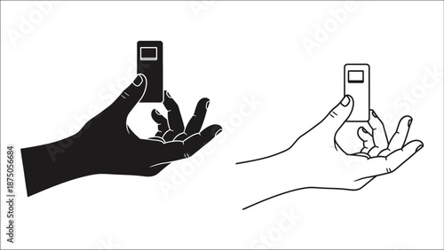 a black and white image of two hands holding usb flash drives