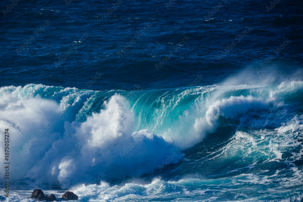 Fototapeta premium Huge crashing waves in the ocean. Summer and surf concept. Ocean textures. 