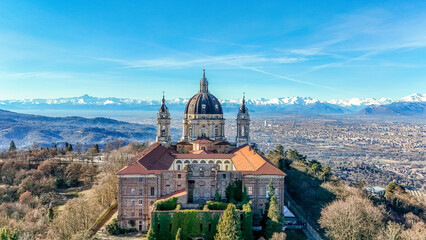Foto auf Acrylglas Alpen Basilica di Superga in Piemonte, Italy - offering one of the best views to the swiss-italian alps  © Gina Mako