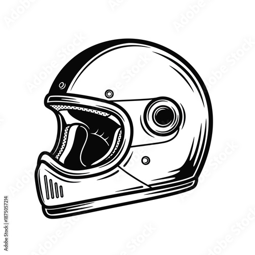 Vector illustration icon black and white illustration of a motorcycle helmet isolated on white background with detailed design