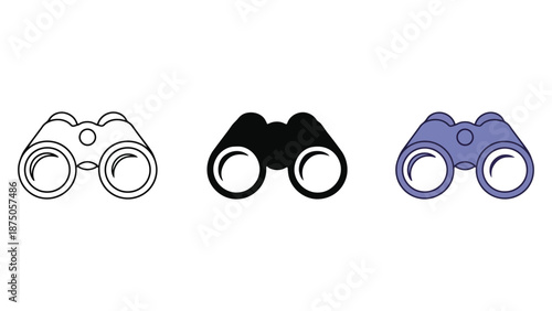 Three colorful binoculars icons on a white background for observation