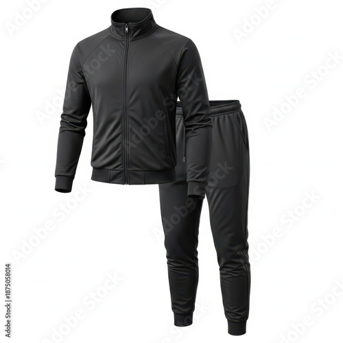 Stylish black tracksuit for men with full zip jacket and jogger pants