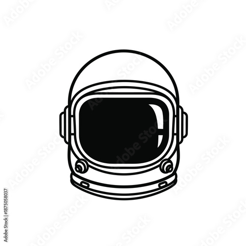Vector illustration icon black line art astronaut helmet with a large visor on isolated white background for space or scifi designs and concepts