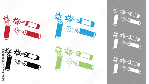 A colorful illustration of firecrackers exploding in different colors and patterns