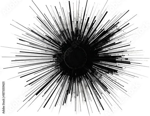 Radial burst of white lines emanating from a central dark circle