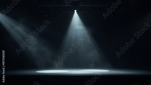 Empty Theater Stage with Dramatic Smoky Spotlight