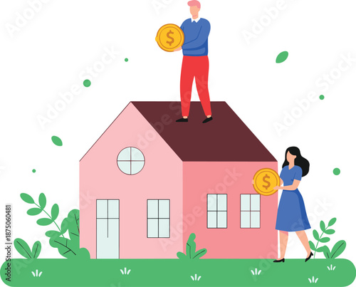 Real estate investment concept, financial planning for housing, saving money for home, property value growth, economic stability