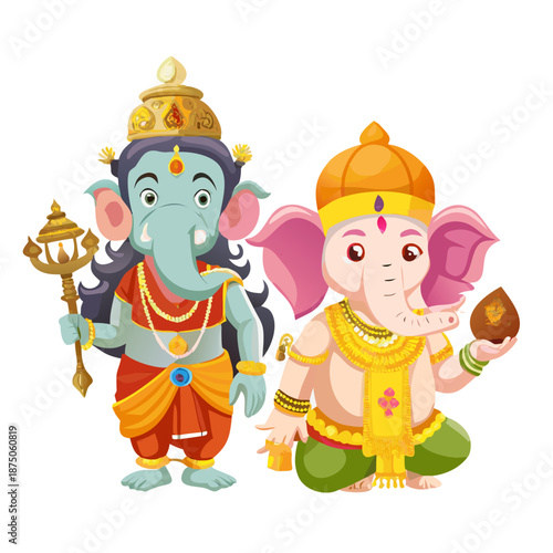 Indian Gods Set, Agni, Ganesha, Indra Idols Cartoon Vector Illustration
