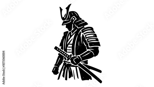cool samurai black and white shape vector illustration on white background
