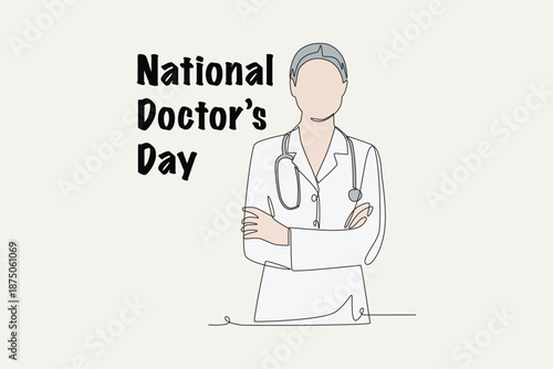 Colored National doctor's day concept one-line drawing