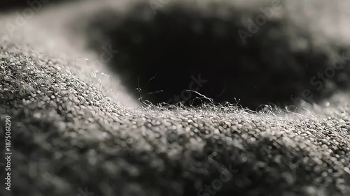 Close-up macro view of gray fuzzy textile fibers creating abstract patterns and textures