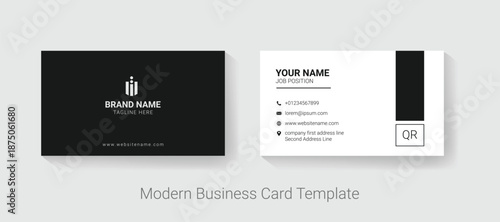 Modern Minimalist Business Card Template Professional Corporate Black and White Geometric Design with QR Code