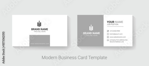 Modern Minimalist Business Card Template Professional Corporate Grey White Branding Identity Design