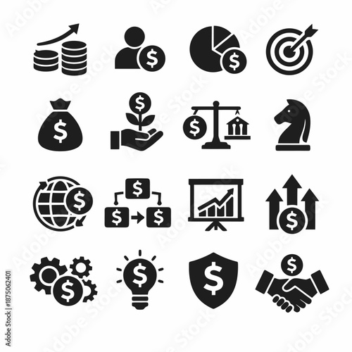 Financial and business icons: money, growth, strategy, investment, success