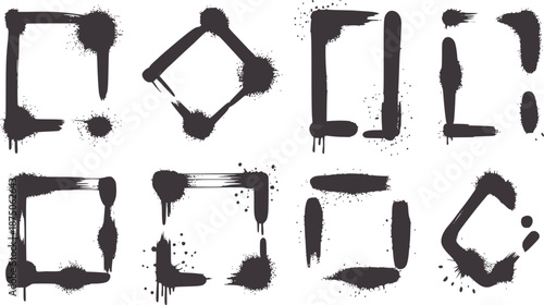 Collection of black grunge spray paint frames and shapes