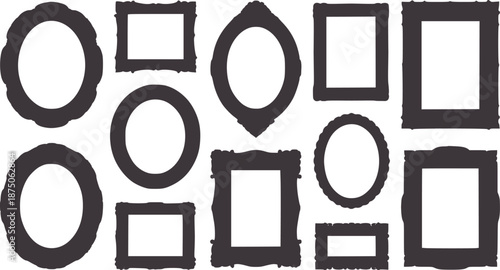 Collection of fourteen ornate black frames oval