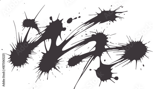 Dark gray ink splatters and splashes dynamic abstract pattern