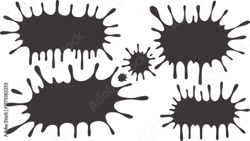 Dark gray ink splatters with dripping effect splash paint drop
