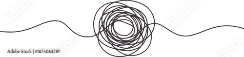 Dark gray tangled continuous line scribble with wavy lines abstract black chaos complexity
