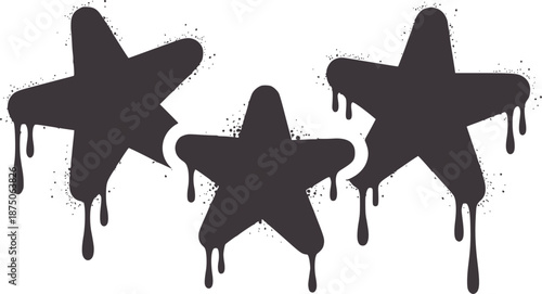 Three dark gray graffiti stars with dripping paint and splatter