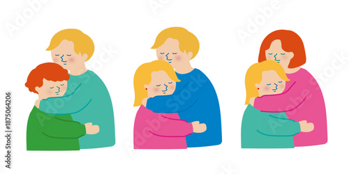 人々がハグしているイラスト/Illustration of white people hugging